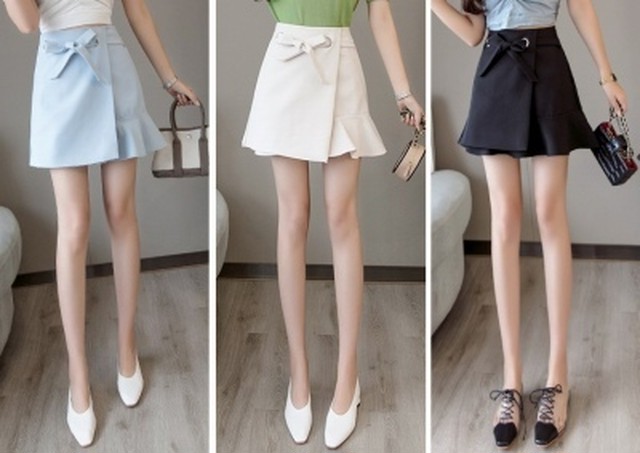 スカート 大人可愛い ミニ丈 ボトムス フェミニン ラップ風 ウエストリボン Aラインスカート 春夏 韓国レディース キッズファッション Londonbridge ロンドンブリッジ