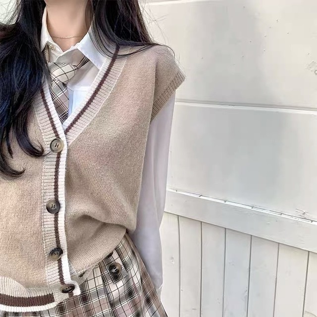 v neck brown vest
