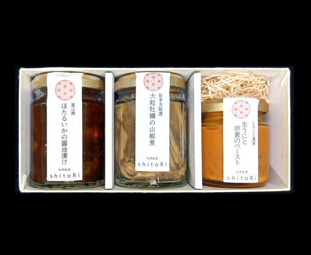 生うにと卵黄のペースト 真牡蠣の山椒煮 ほたるいかの醤油漬け の詰め合わせ 化粧箱付 旬席割烹しとり 料亭仕込みのこだわり手土産