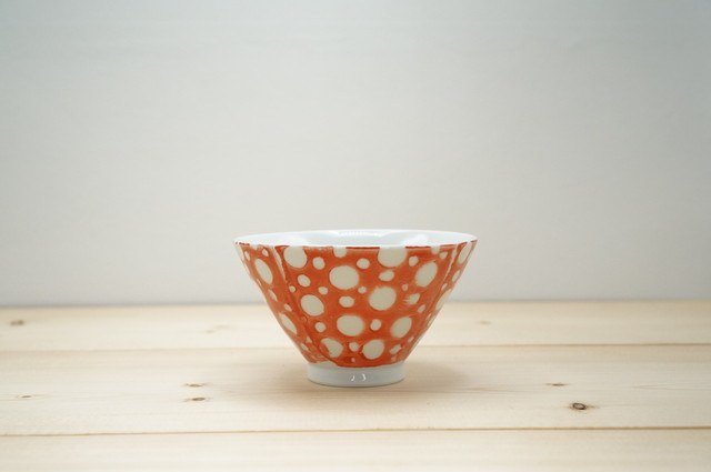 茶碗 波佐見焼 カラー斑点 レッド 大黒屋海苔店うつわ