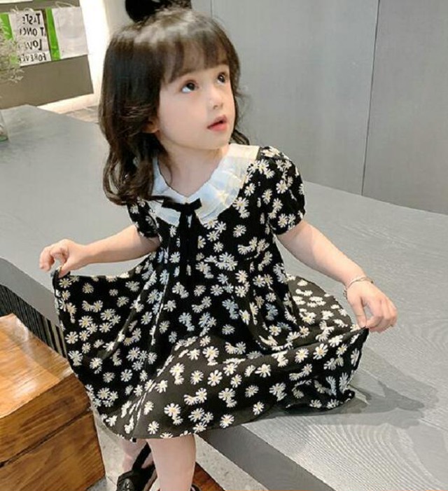 マーガレットシリーズ フェミニン襟付ワンピース 夏新品 子供服 キッズ ワンピース 花柄 半袖 レース襟 スカート 可愛い 韓国風 7 15 こどもふくririmi