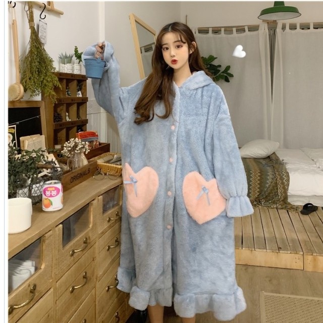 韓国 冬服 レディース 大きいサイズ ルームウェア レディース パジャマ 上下セット 寝巻き バスローブ 前開き もこもこ ロング フリース Basecamp49