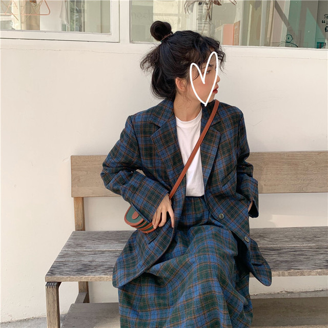 セットアップ チェック柄 テーラードジャケット ロングスカート