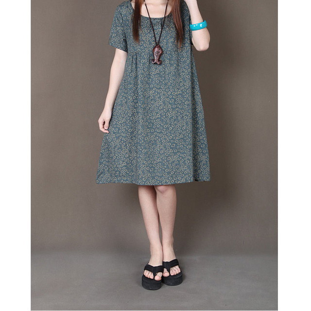 小花柄 半袖 ひざ丈 ワンピース 花柄 ゆったり感 レトロ ワンピ Happy Toon