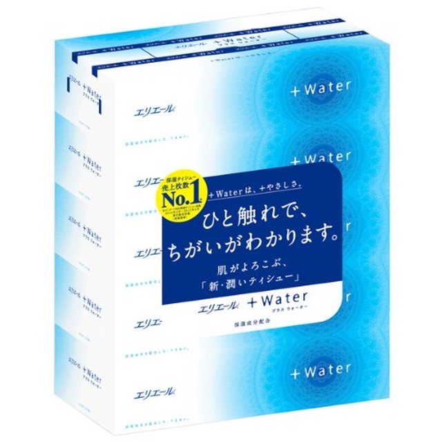 エリエール ティッシュ プラスウォーター Water 180組 5箱 パルプ100