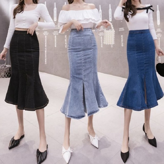 春 夏 くすみカラー 代 30代 40代 レディース 大きいサイズ デニムスカート マーメイドスカート スリット ロングタイトスカート ハイウエスト Rb R3 02 Mt03 0032 Redbell