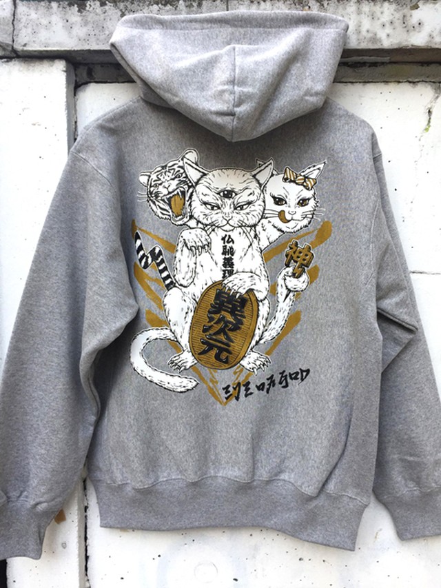 Lucky Cat フルジップ パーカー ミックスグレー 神眼芸術tokyo