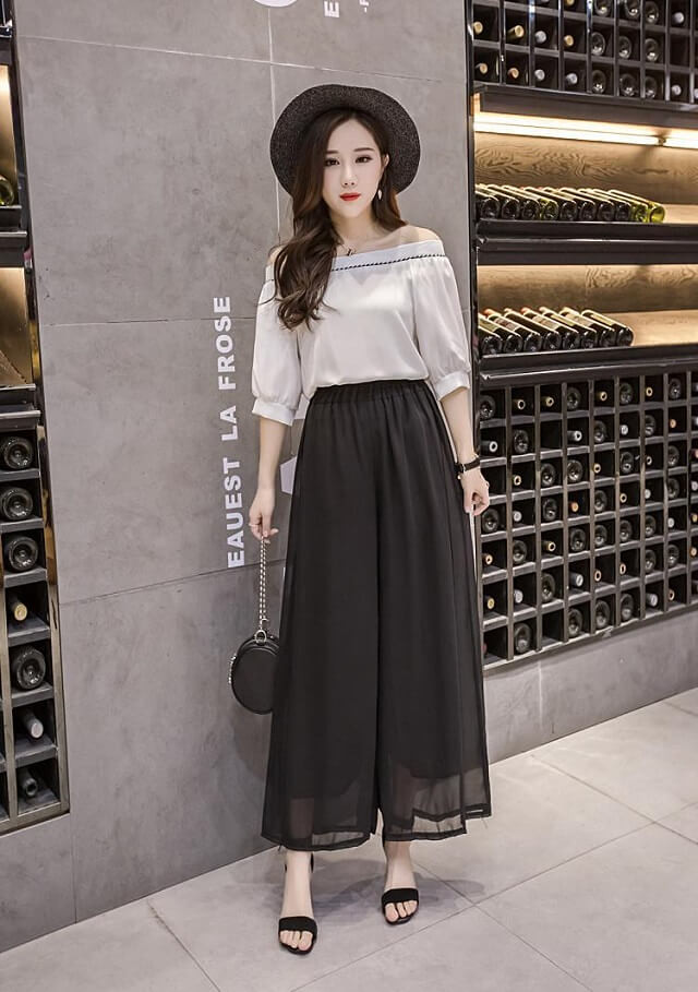 シフォンワイドパンツ レディース ボトムス パンツ ワイド イージーパンツ ウエストゴム ストレスフリー シフォン ワイドパンツ 送料無料 Ys0369 Fashion Mille