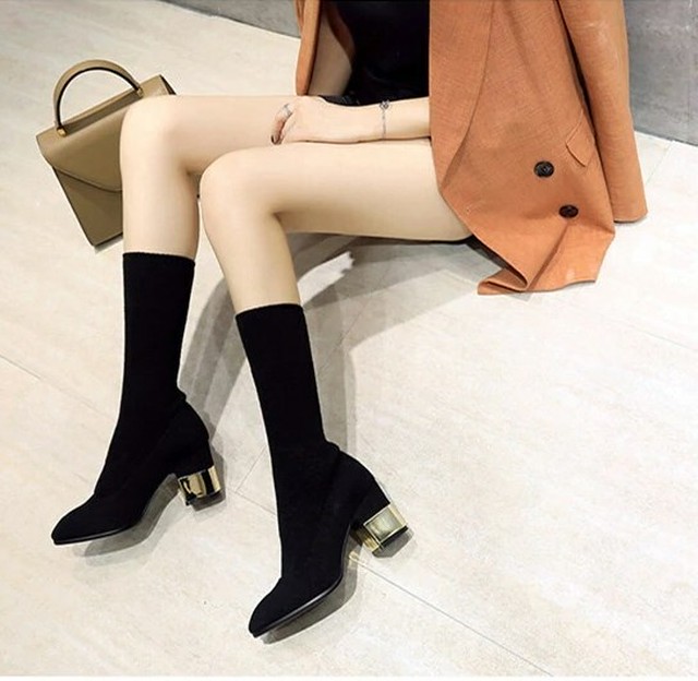 ブーツ ニット ソックスブーツ 靴 ストレッチ 美脚効果 キレイめ California Express