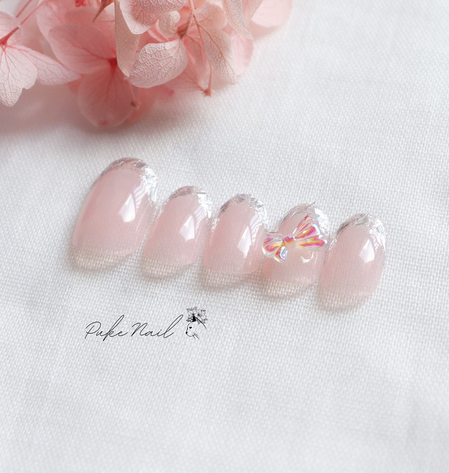 Pukeネイル No 428 グラスフレンチ 人気なデザイン シアーピンクネイルチップ ネイルチップ つけ爪 購入ならpuke Nail