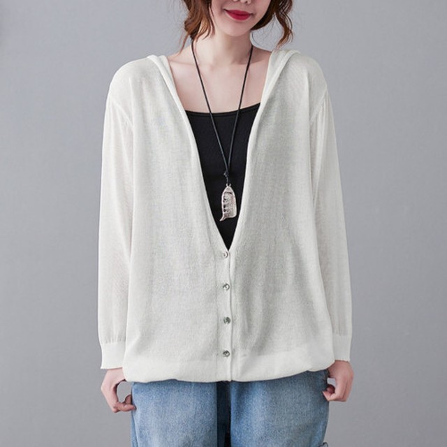サマーカーディガン レディース 薄手 長袖 前開き ゆったり 日焼け防止 フード付き 夏 ２０代 ３０代 ４０代 くすみカラー 大きいサイズ Rb R3 23 Sa06 0065 Redbell