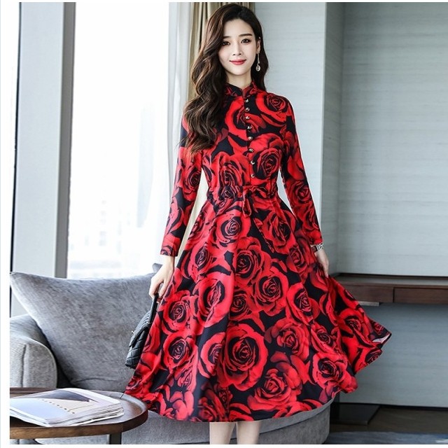 花柄 ロングワンピース 長袖 ワンピース レディース 3色 シャツワンピ 花柄 ロング丈 大きいサイズ 長袖 オシャレ Aライン きれいめ 通勤 Basecamp49