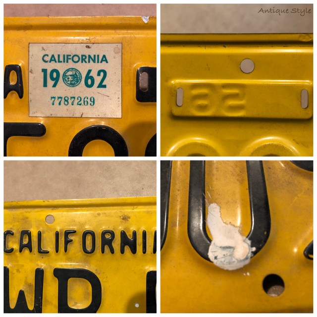 送料込 1962 S カリフォルニア ヴィンテージ ナンバープレート オールド ライセンスプレート 黄色 イエロー I 130 014 Antique Style アンスタ アメリカ買付けのヴィンテージ アンティークのおみせ