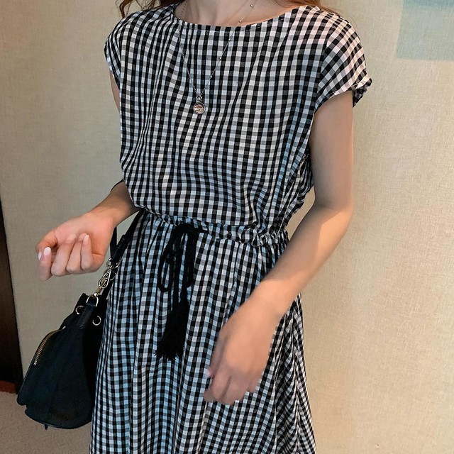 リネンワンピース レディース ウエストゴム チェック柄 ロングワンピース ウエストシャーリング ファッションan 流行りでも安さでもなく今の私に似合う服