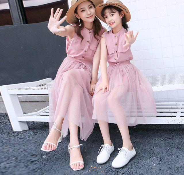 Mama ワンピース シフォン ロング レディース 親子コーデ 透ける服 ピンク 紫 オソロ T122 Berceau Select Shop ベルソー セレクトショップ キッズ 親子ペアetc