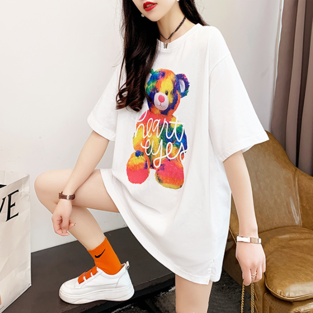 Tops 大人可愛いtシャツクマプリント合わせやすい3色ゆったり Nanastyle