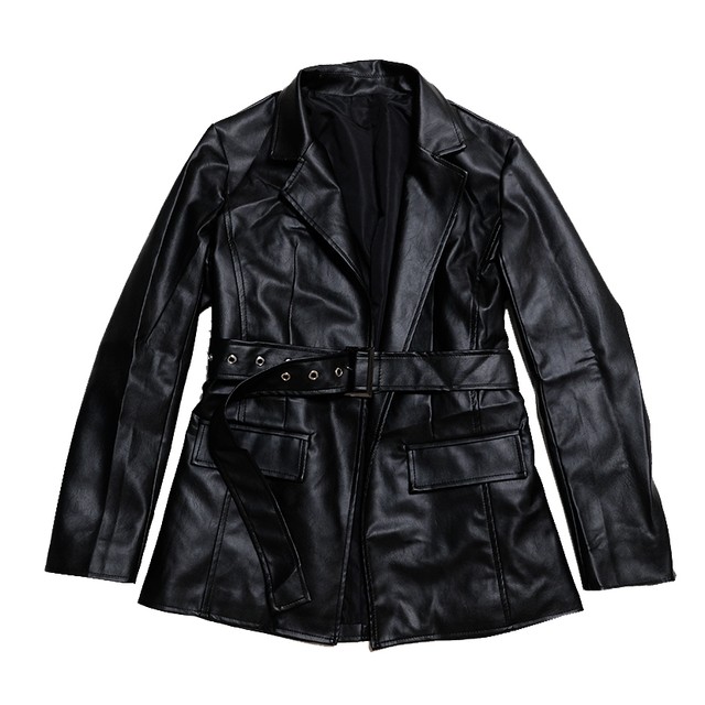 【Cat & Parfum】Leather Blazer Coat with Belt