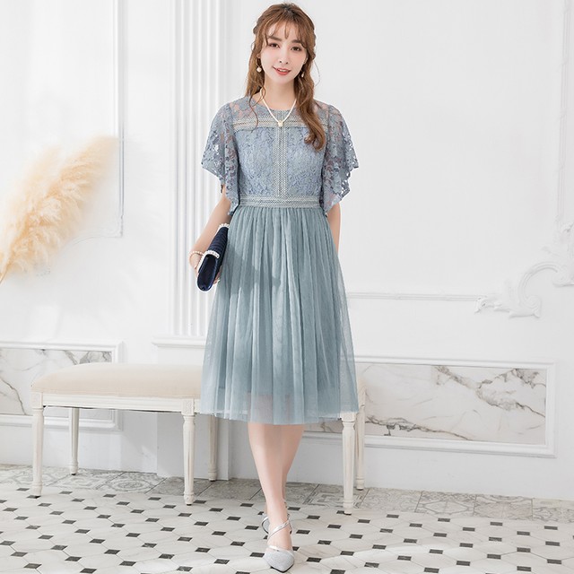 レース切替チュールワンピース フレア パーティードレス ひざ丈 謝恩会 パーティー およばれ 大学生 大人きれい おしゃれ 春夏 結婚式 Op0326 Natuliria ナチュリリア
