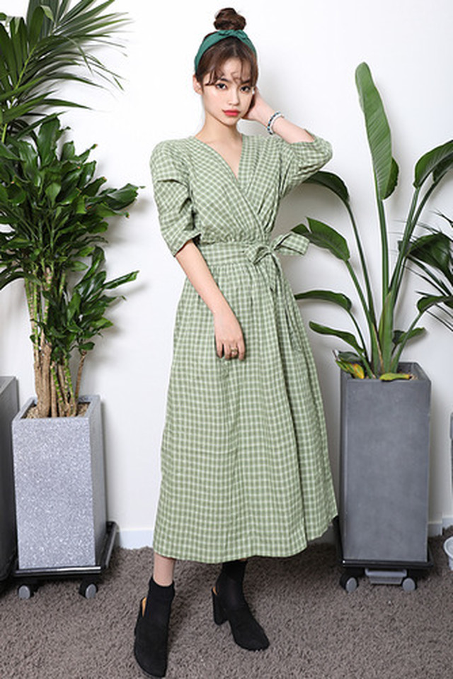 取り寄せ品 ナチュラルグリーンで大人可愛い チェック柄ワンピース Lavenderlane Fashion Shop