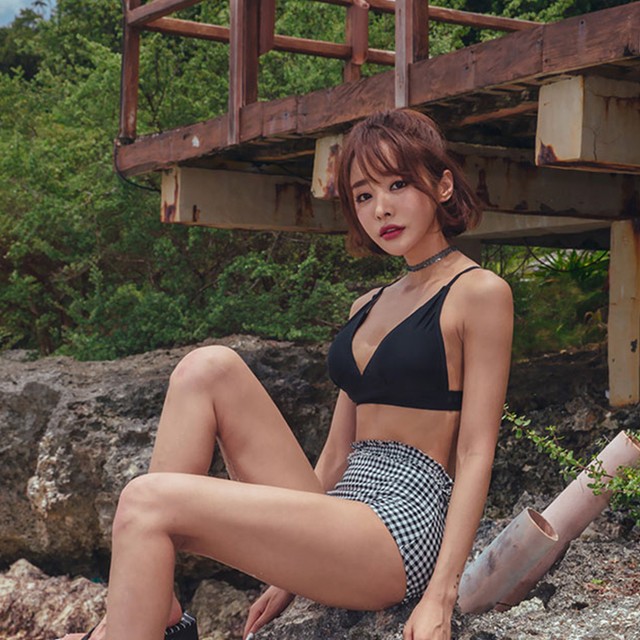 ハイウエストビキニ ギンガムチェック パンツ ビスチェ 水着 ビーチウェア レディース カジュアル 可愛い 夏 リゾート 海外旅行 Ptnym2695 Shop Suba