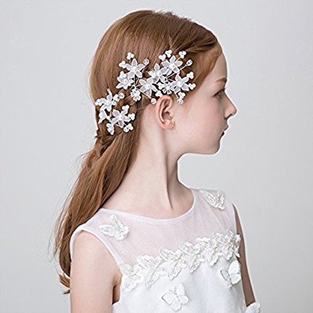 結婚式 イベント子供髪飾り フォーマル Uピン ４本セット フラワー Rood