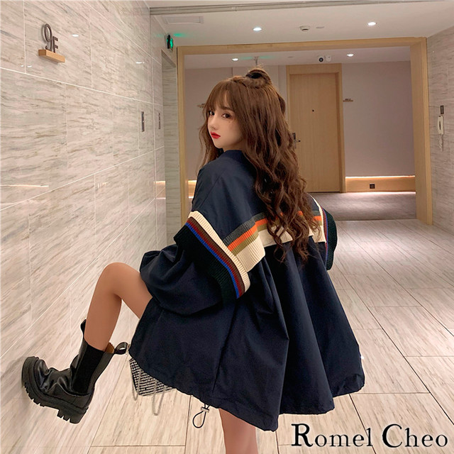 お支払い確認後日以内発送 Romelcheo ニット ボーダー ボリューム スタジャン スタジアム ジャンパー ブルゾン アウター レディース ビッグシルエット 個性的 ストリート系 スポーツミックス カジュアル ファッョン 大人可愛い ロメルチェオ Romelcheo