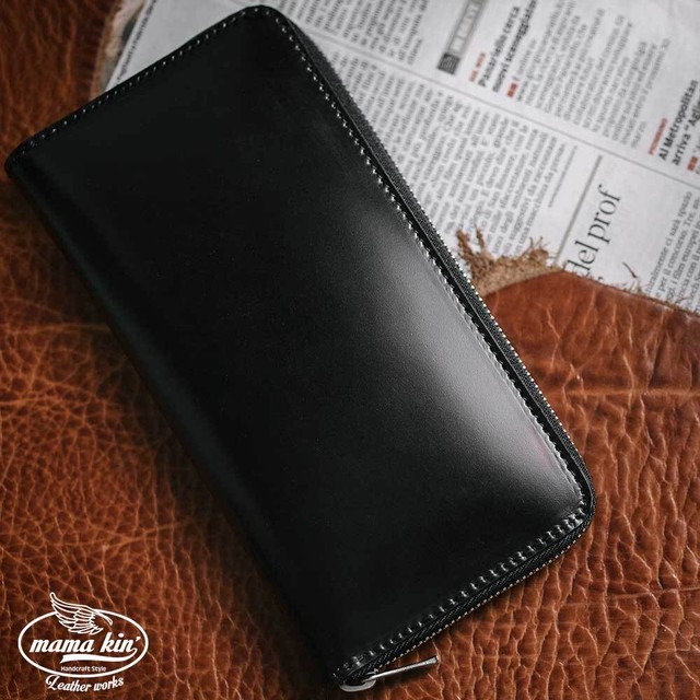 コードバン ラウンドファスナー長財布 レザーウォレット 牛革 馬革 Rf009cdv46blk Mama Kin