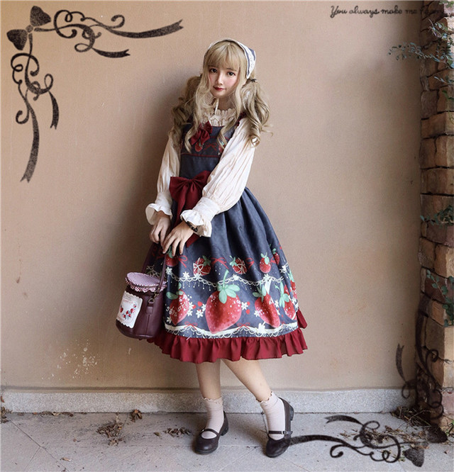 Lolita Jsk Dress ロリータドレス キャミワンピース ロリィタ 日常用 お茶会 撮影 Cosplay イベント 春夏秋 ロリ ワインレッド ブルー S L 苺柄 Mintcat Lolita Jsk Dress ロリータドレス キャミワンピース ロリィタ 日常用 お茶会 撮影 Cosplay イベント 春夏秋 ロリ ワインレッド ブルー S L 苺柄 Mintcat