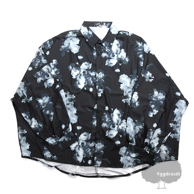 韓流 花柄 オーバーサイズ 長袖シャツ 黒 L メンズ トップス セレクトショップ ユグドラシル