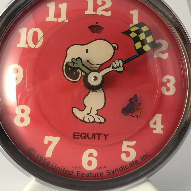 1980年代 可愛い スヌーピー目覚まし時計 カーレース 香港製 稼働品 路地裏の骨董カフェshop
