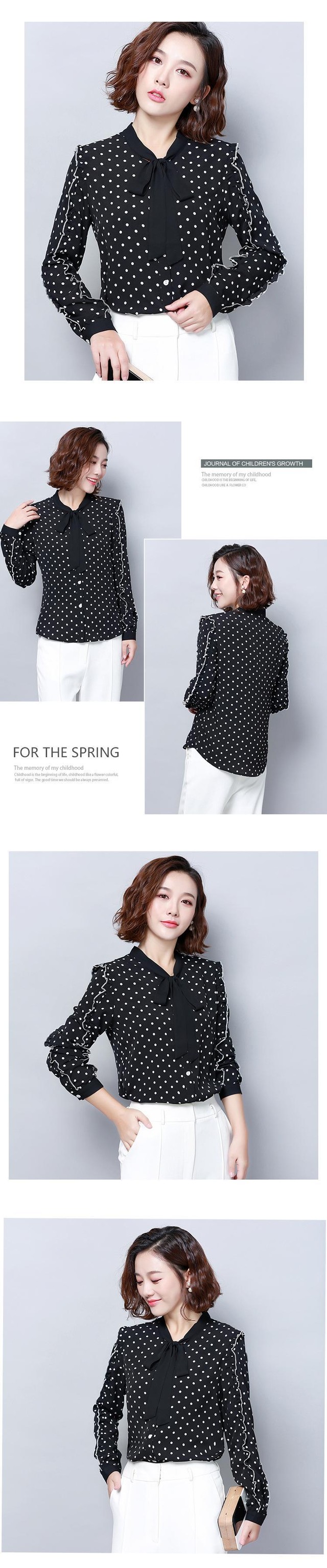 シフォンシャツ女性の秋の新しい水玉シャツ真菌長袖水玉蝶ネクタイレースシャツ ロング リボン オータム 秋物 新作 定番 レディース 送料無料 Spg レディース 韓国ファッション 直輸入通販 セクシーワンピース クールカジュアル 全品送料無料 Ukky Franky