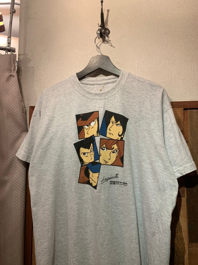 90 S ルパン三世 Light Gray Cotton Printed S S T Shirt Laugh
