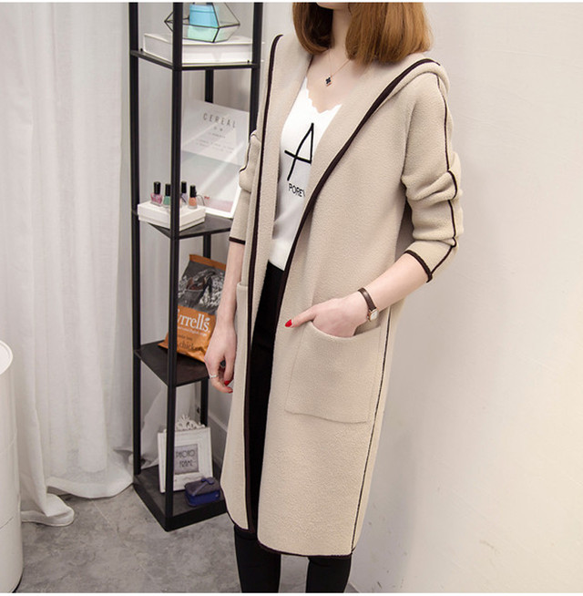 秋冬 コーディガン コート ミディアム レディースアウター フード ロング丈 バイカラー 大人可愛い グレー ブラック キャメル アプリコット ウッディーベース1号店