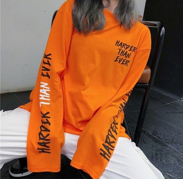ロンt ダンス スケボー 衣装 オルチャン ストリート 黒 オレンジ 白 Nshop1623