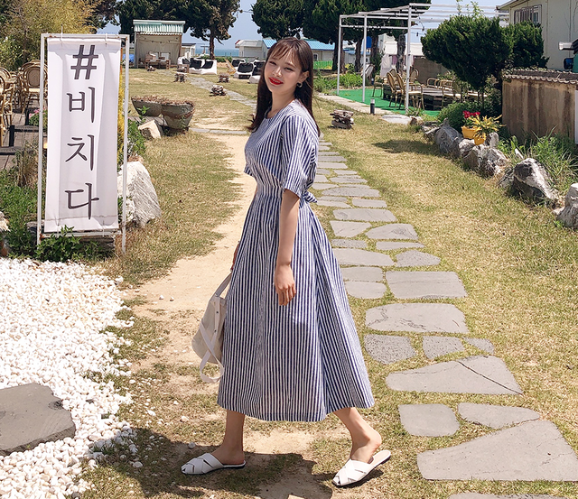 バックリボン ストライプロングワンピース A001 Lino Liko