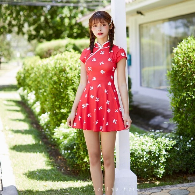 バックシャン チャイナドレス風 ワンピース水着 韓国レディースファッション 通販 Unique Factor ユニークファクター