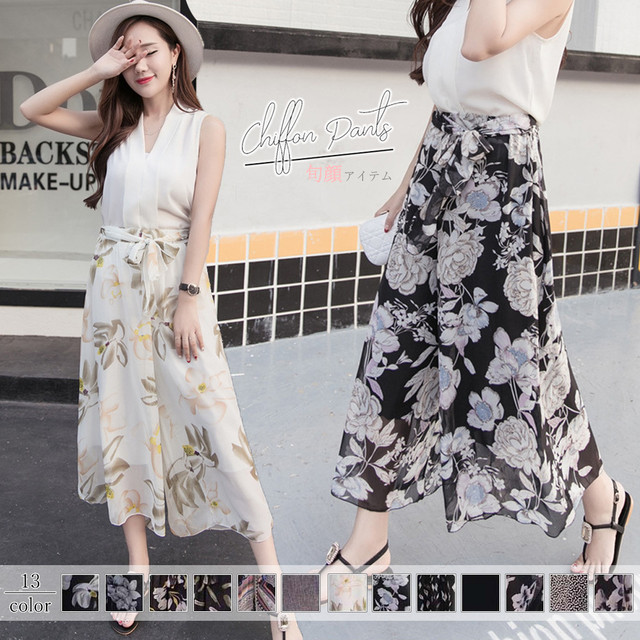 春 夏 パンツ ウエストゴムパンツ カジュアルパンツ ガウチョパンツ 柄パンツ ゆったり ワイドパンツ レディース きれいめ シフォン パンツ ネット通販 購入 激安 10代 代 30代 40代 春 夏 Roprot ロプロット ファッション レディースアパレル販売 ギフトショップ