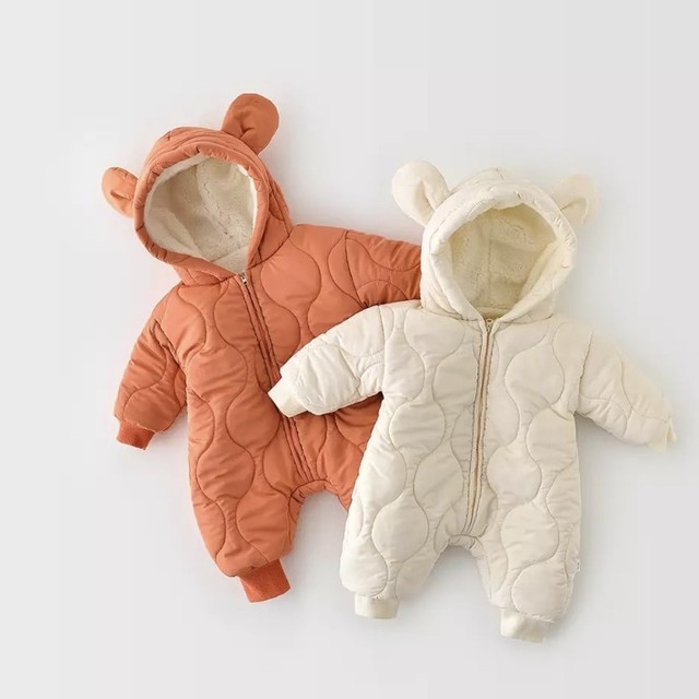 送料無料 女の子 くまみみ くま耳 フード ジャンプスーツ くまさん ロンパース 冬 お取り寄せ 66 100 韓国 こどもふく Lafata
