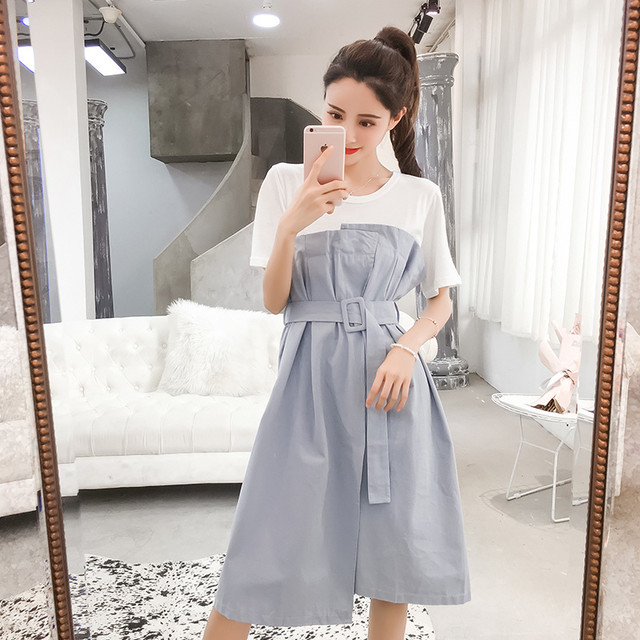 ワンピース レディース ドッキングワンピース ウエストマーク 半袖 フレア 膝下丈 大人カジュアル ベージュ ブルー ママコーデ 夏 無地 ナチュラル カジュアル 休日 お出かけ Ol 通勤 オンオフ活躍 ハイウエスト スタイルアップ 個性的 きれいめ 大人女子 Y0061 Sunny