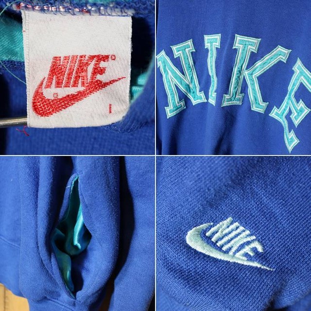 80s 90s Euro Nike ナイキ スウェットパーカー ブルー メンズl相当 フーディー デカロゴ ポルトガル製 ヨーロッパ古着 1007aw27 古着屋ataco Garage