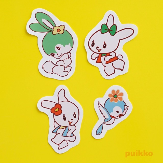 シールタイプステッカー レトロかわいい動物イラスト2 4枚セット Puikko