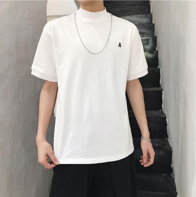 送料無料 シャツ 半袖 丸首 タートルネック かっこいい メンズ