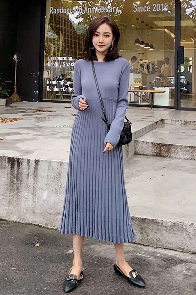 ミモレ丈ワンピース ハイウエスト ラウンドネック Aライン シンプル カジュアル お出かけ 女子会 春夏 A1003 La Vie En Rose