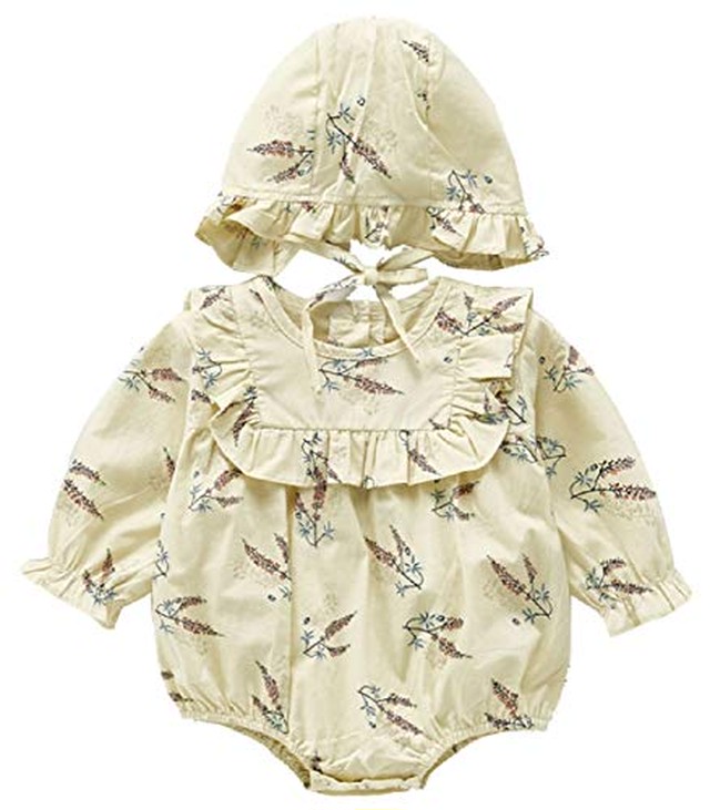Jpcs F S Maumu ベージュ フリル襟 ベビー服 女の子 長袖 ロンパース ベビー 赤ちゃん カバーオール ジャンプスーツ ボンネット 帽子 セット韓国子供服 Az Japan Classic Store