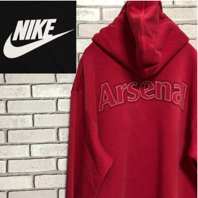 M039 希少 ナイキ アーセナル バック ステッチ刺繍ロゴ スエット パーカー 90s M エム の古着屋
