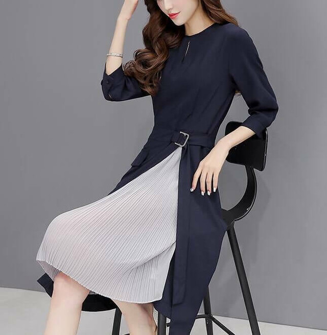 送料無料 ワンピース ロングワンピース サイドプリーツ プリーツ ワンピース ミディアム丈 ロング 膝丈 スリット 切り替え ワンピ 長袖 7分袖 シンプル 無地 大きいサイズ フォーマル 結婚式 パーティー ドレス 春 夏 秋 冬 大人 上品 代30代40代 お呼ばれ アトラス