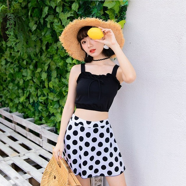 水着 レディース ビキニ スイムウェア ビーチウェア ビスチェ フレアスカート ドット 露出少なめ 大人可愛い レトロ リゾート ビーチ プール 海 夏 Officewalaa オフィスワラア レディースファッション スタイル