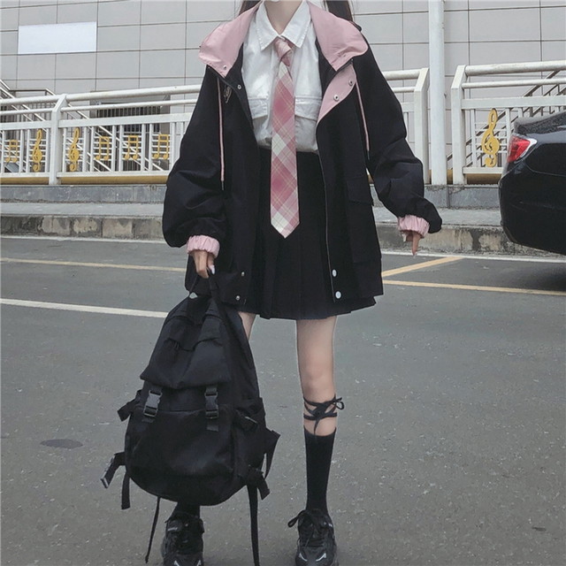 ゴスロリ系 秋冬 ジャケット パーカー Jk ストリート系 ブラック ピンク かわいい オルチャン 原宿系 10代 代 天使と悪魔 サブカル系 ファッション Seasonz