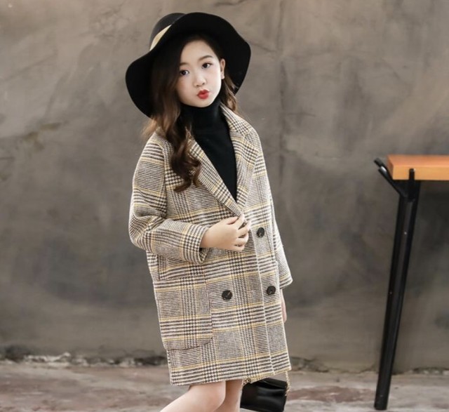チェック Pコート Little Olive