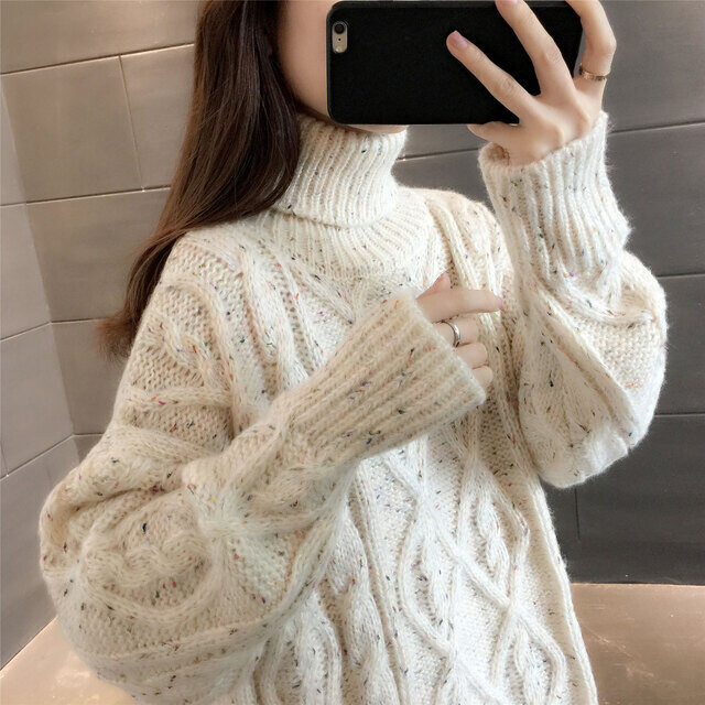 ニット レディース 長袖 白 ケーブル編み 長袖 タートルネック トップス シンプル おしゃれ 大人可愛い カジュアル お出かけ アウトドア 秋 冬 Evergreen